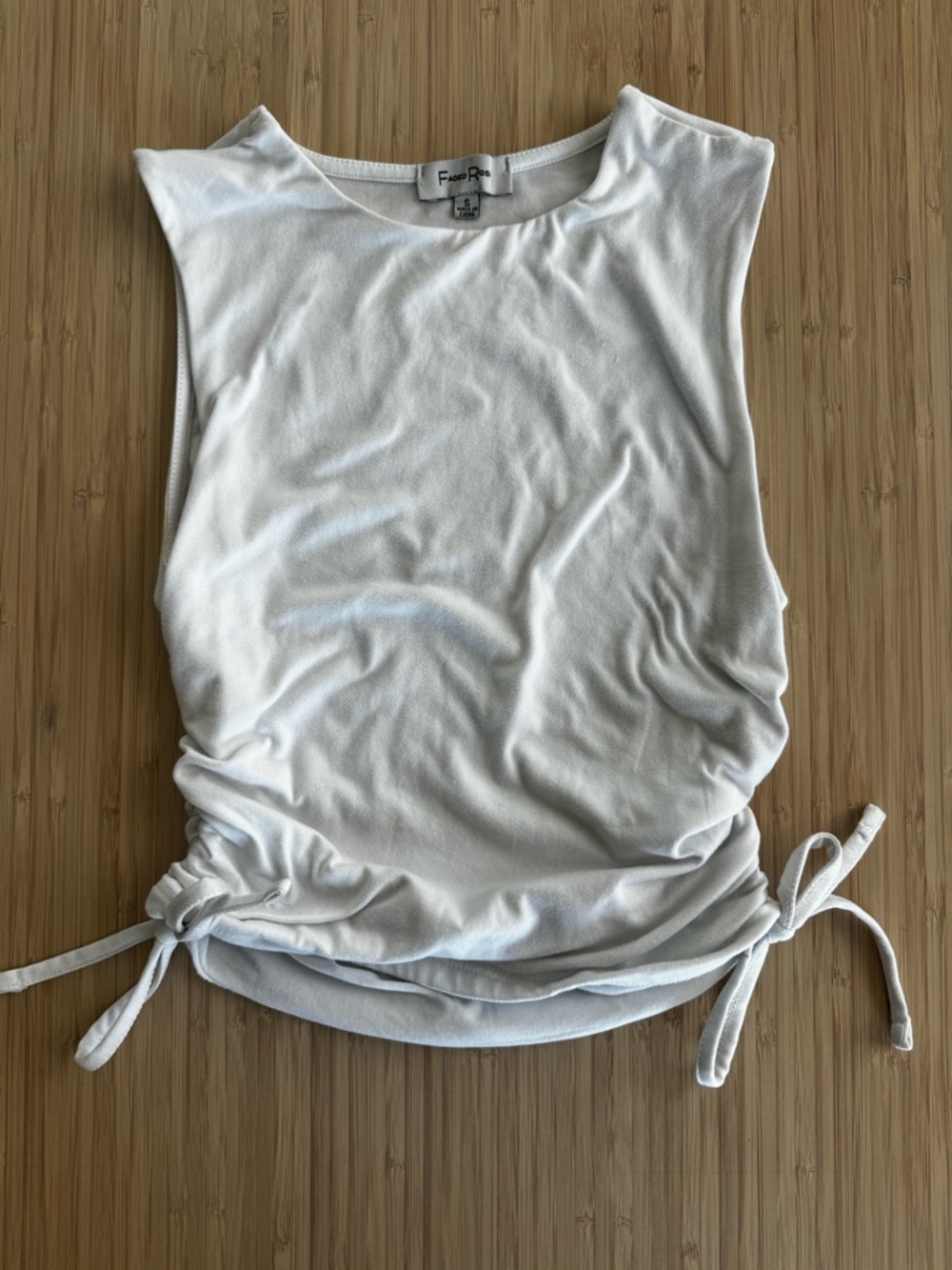 Womens Faded Rose white tank top with ruched with side tie detail